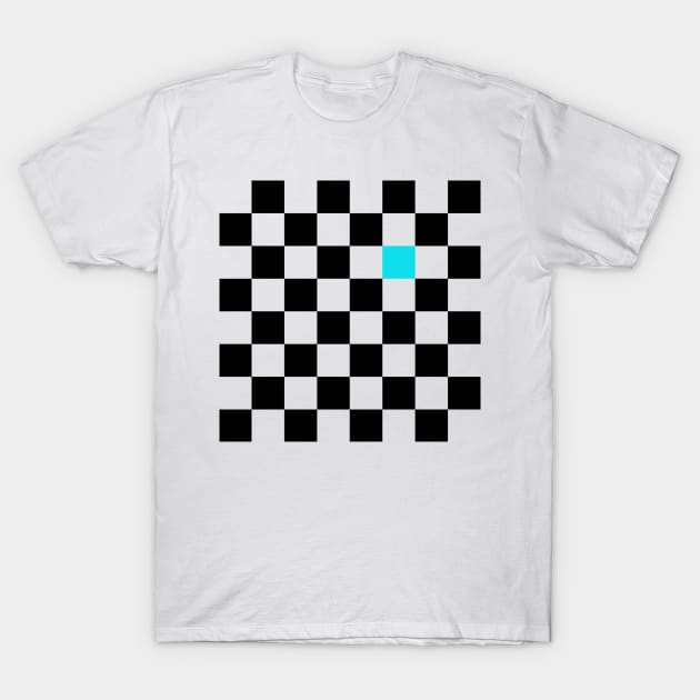 Checkered Black and White with One Cyan Square T-Shirt by AbstractIdeas